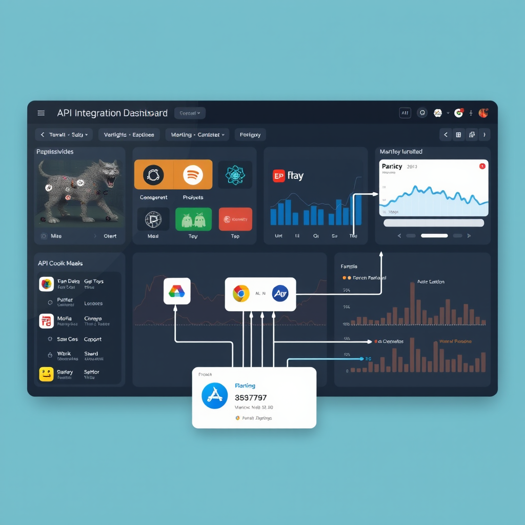 API integration dashboard showing multiple connected gaming platforms and data flow visualization