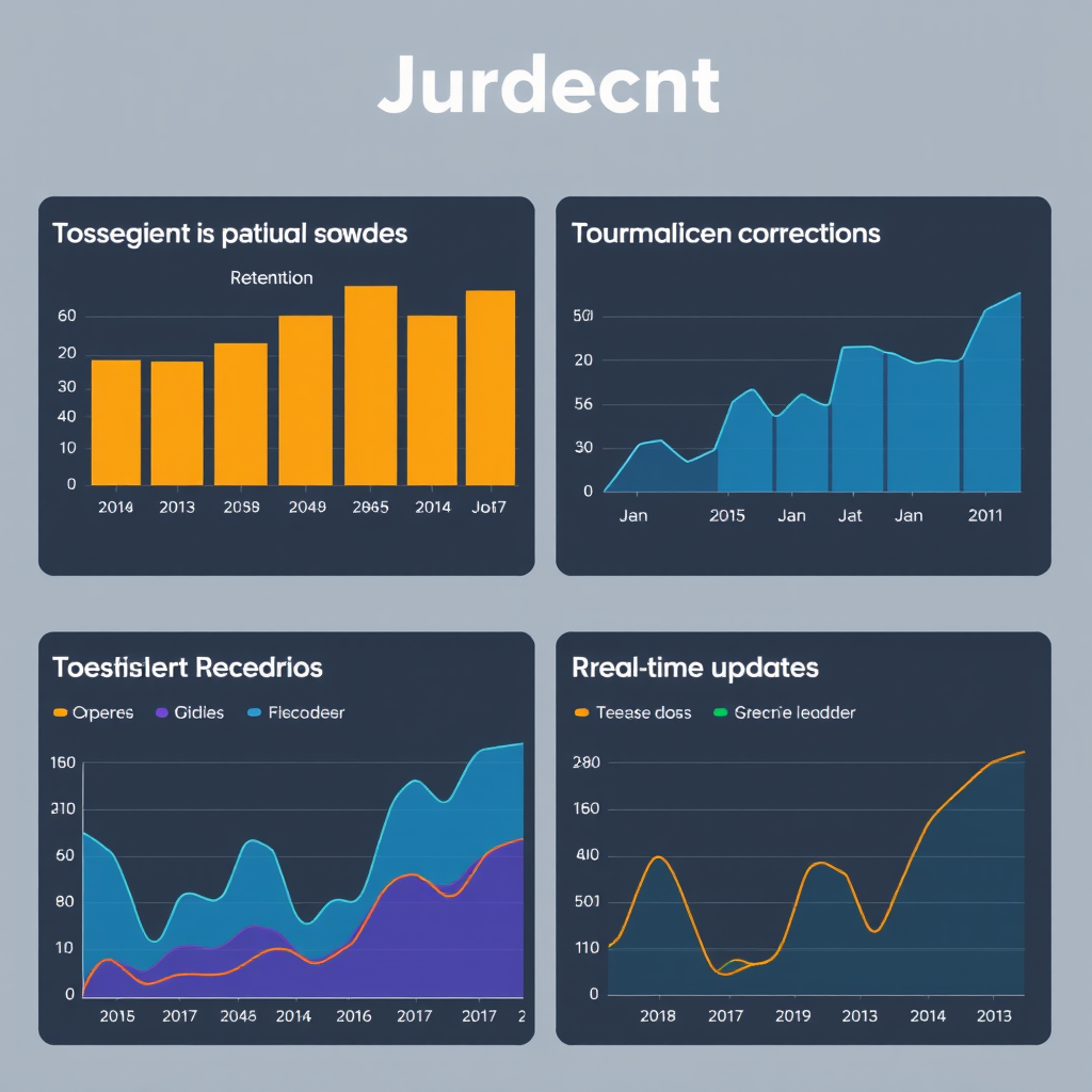 Interactive data visualization charts showing player retention statistics, engagement metrics, and tournament performance trends with colorful graphs and real-time updates