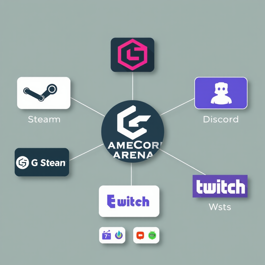 Network diagram showing faceitie connected to Steam, Discord, Twitch, and other gaming platforms