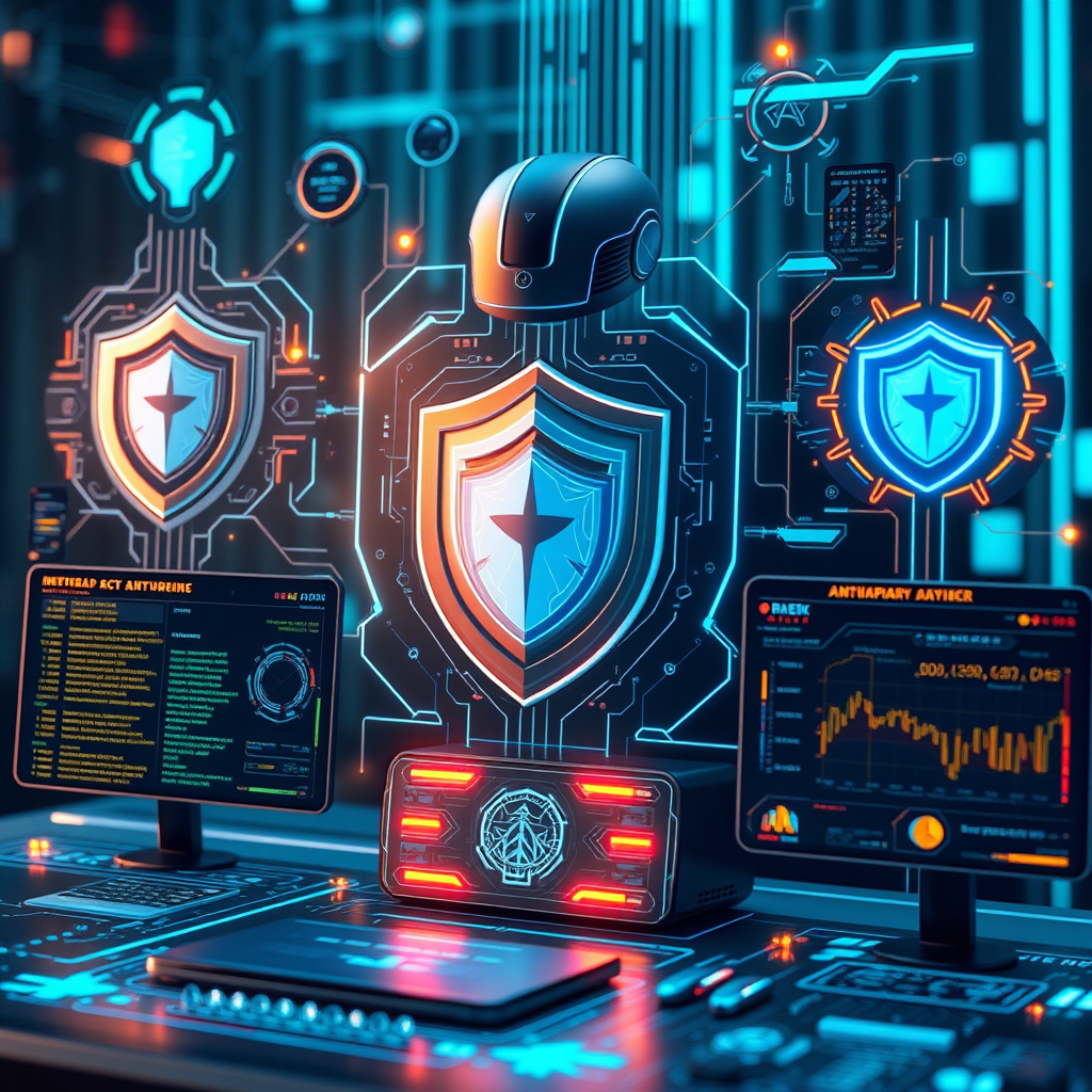 Advanced cybersecurity and anti-cheat technology visualization showing digital security shields, code analysis systems, and fair play monitoring interfaces with futuristic tech elements representing gaming integrity and competitive fairness