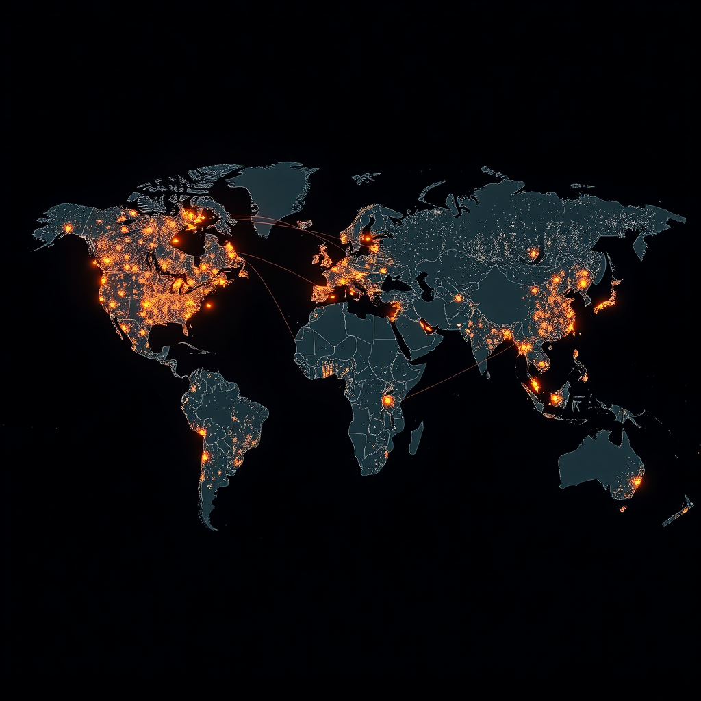 Global map visualization showing interconnected gaming communities across emerging markets with network connections representing collaboration and growth